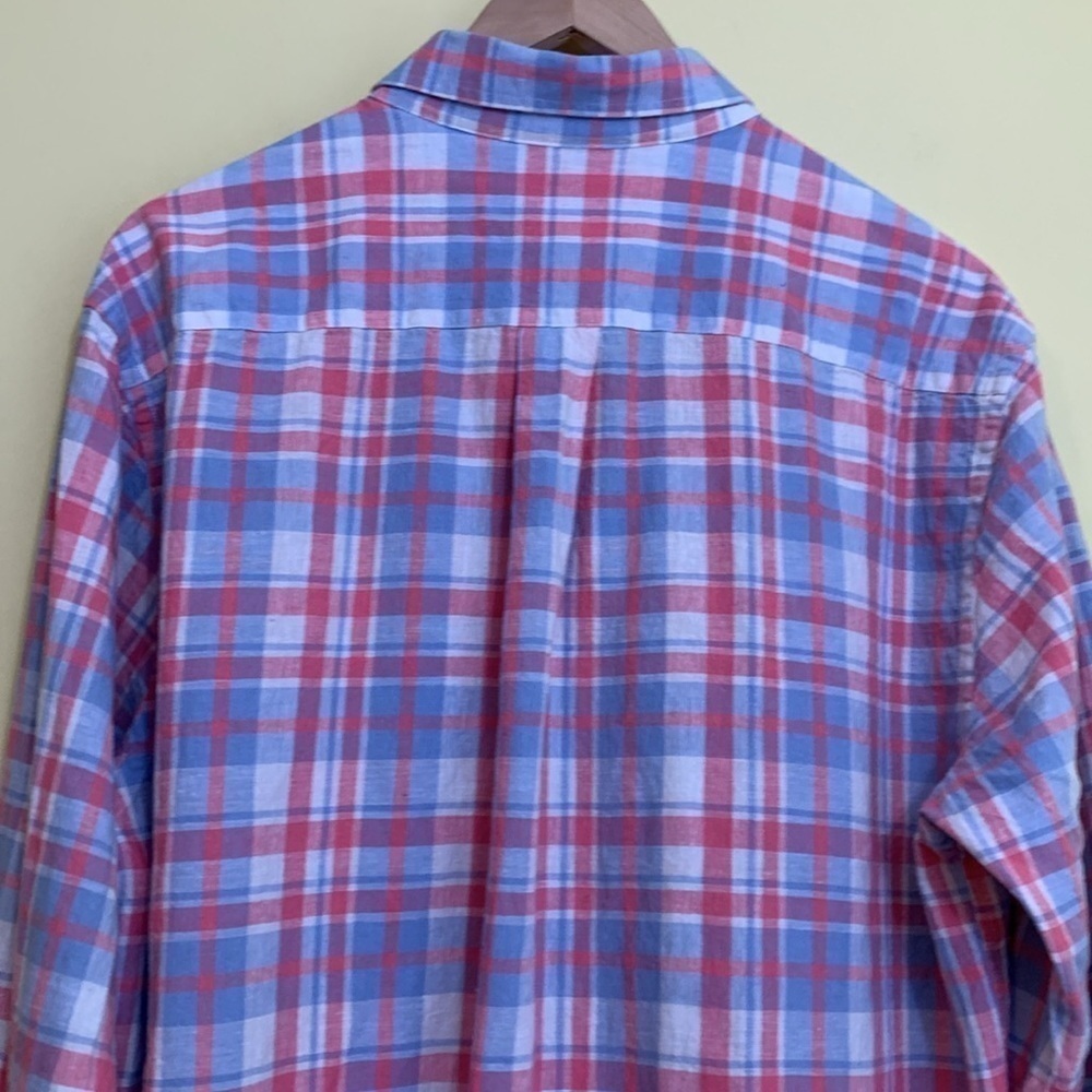 Vineyard Vines Plaid Slim Fit Whale Cotton Linen Blend Button Down Oxford Shirt - Picture 17 of 17